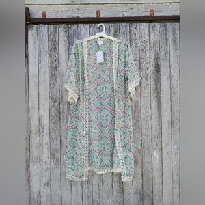 Lularoe Chloe Womens Sz‎ Small Chiffon Lace Edge Kimono Overlay Shrug Bohemian